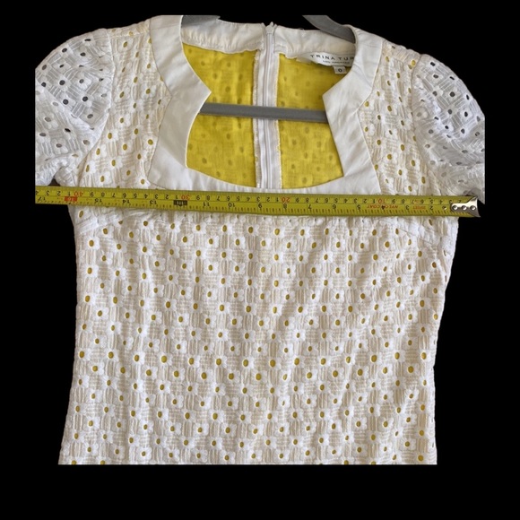 Trina Turk Eyelet Overlay Sheath Dress with Bell Sleeves - Picture 5 of 6